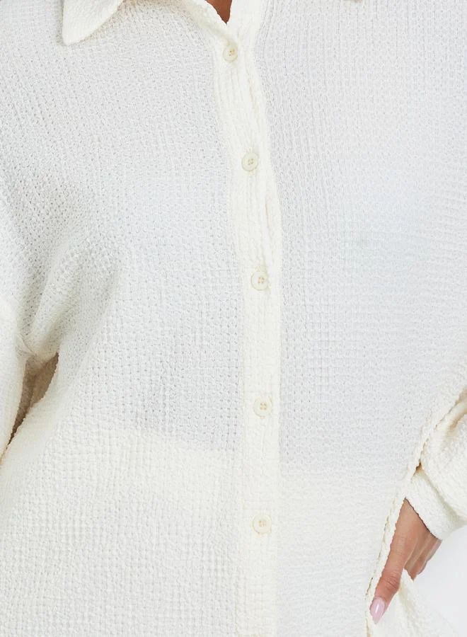 ستايلي طقم منسق من قميص وبنطال بملمس بارز للنساء